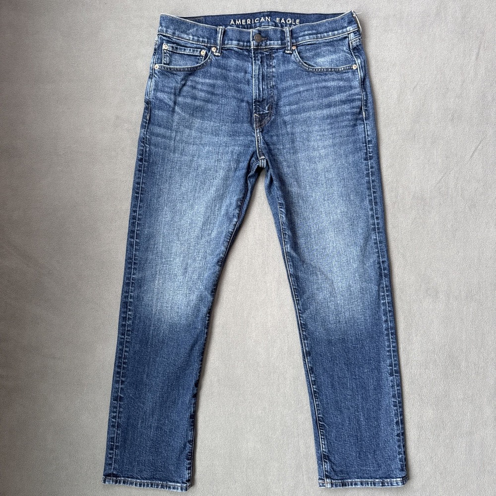 American‎ Eagle Jeans Mens 34x32 Blue Original Straight Leg Mid Rise Denim